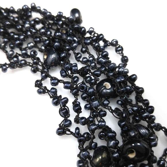 Black Beaded Multi Strand Choker Necklace, Made in India, M. Haskell Tag, 19 In. - Picture 6 of 7